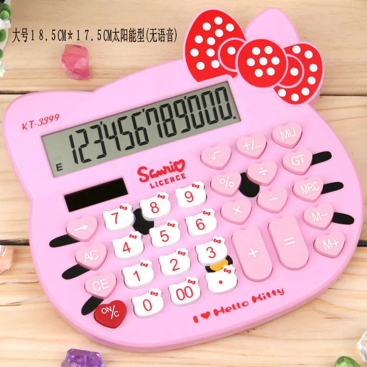 Батарея и солнечная энергия большой кот голова калькулятор сердце Кнопка KT-3399 милый мультфильм KT крутой Кот милый калькулятор - Цвет: Pink no battery