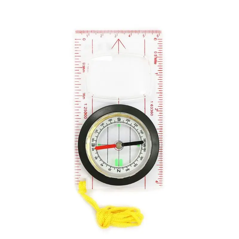 Acrylic Magnifier Compass Lanyard Precision Measuring Scales Ruler Outdoor Camping Hiking Climbing Adventure Survival Tool A6HC
