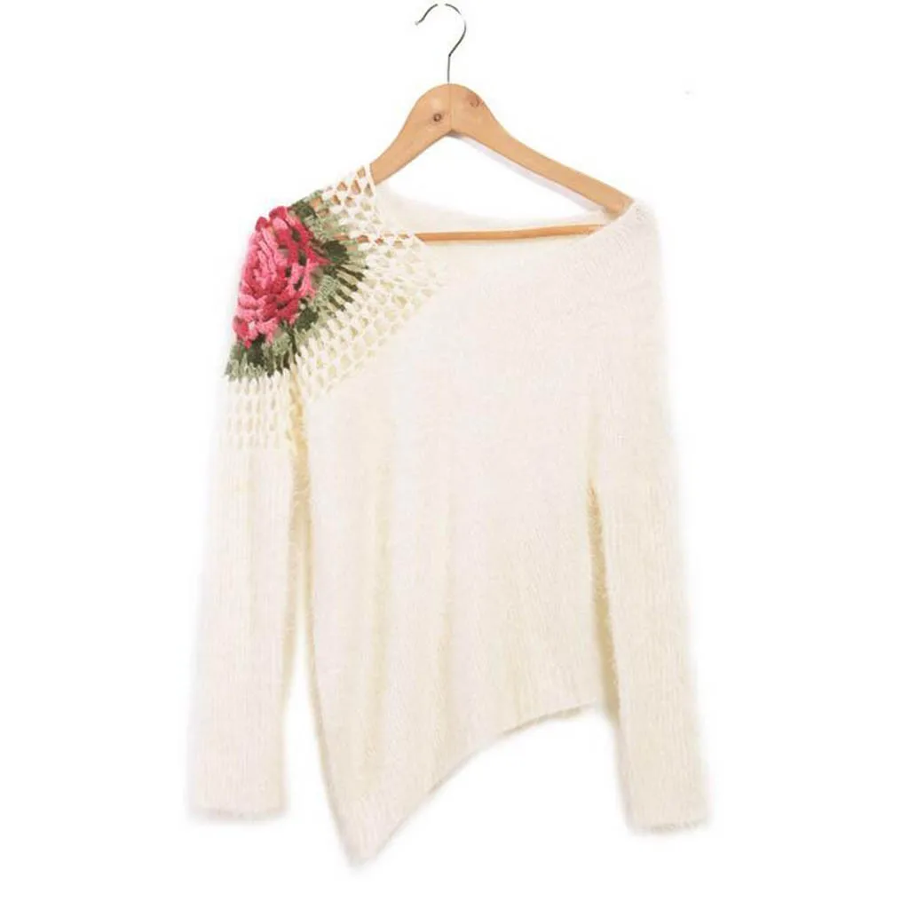 

Women Oversize Basic Knitted Sweater Embroidery Plush Splice Knitting Female Pullovers Long Sleeve Elasticity Sweaters d1
