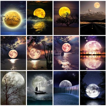 

EverShine Diamond Painting Full Square Moon Cross Stitch Diamond Embroidery Landscape Rhinestones Picture Handmade Hobby Gift