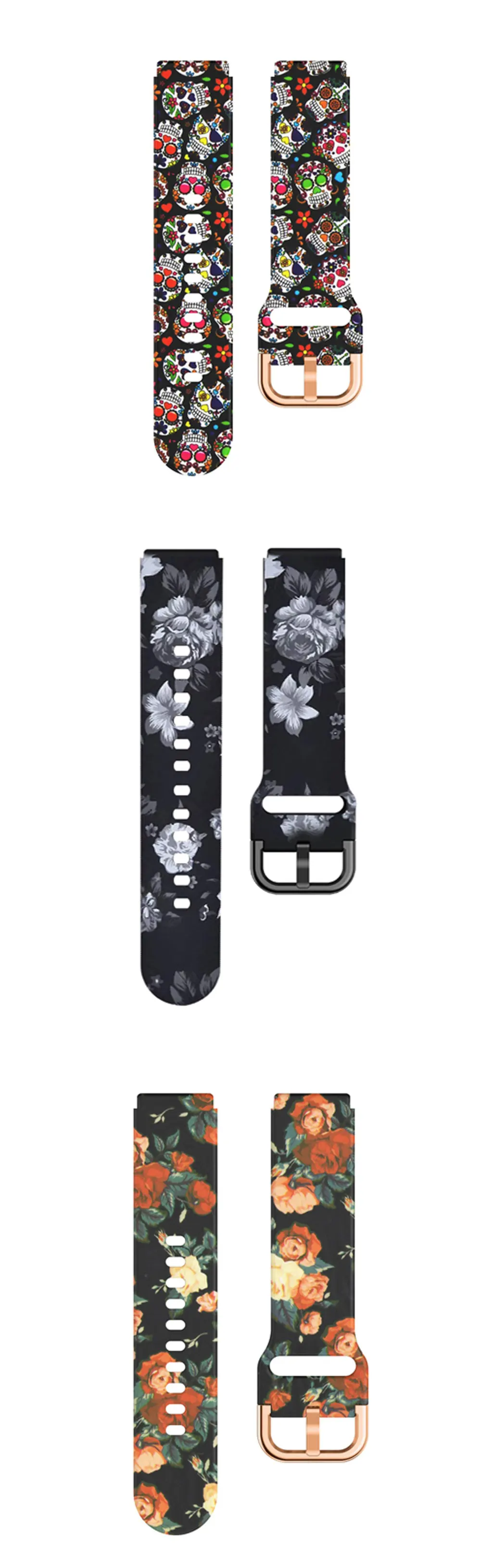 18mm Silicone Sport Strap Flower Printing Band For Garmin Venu 2S/Vivomove 3S/Active S Watchband Vivoactive 3S 4S Watch BraceletSoft Silicone Replacement Smart Watch Band Strap Correa Wristband Bracelet For Garmin Vivomove 3S/Move 3S/Active S Accessories