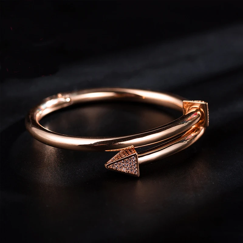 New Design Full Cubic Zirconia Arrow Cuff Bangle Female Rose Gold Silver Color Open Adjustable Punk Charm Bracelet Jewelry