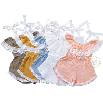 

9M-5Y Newborn Toddler Baby Kid Girls Jumpsuit Lace Ruffles Off Shoulder Rompers For Girls Summer Children Girl Costumes