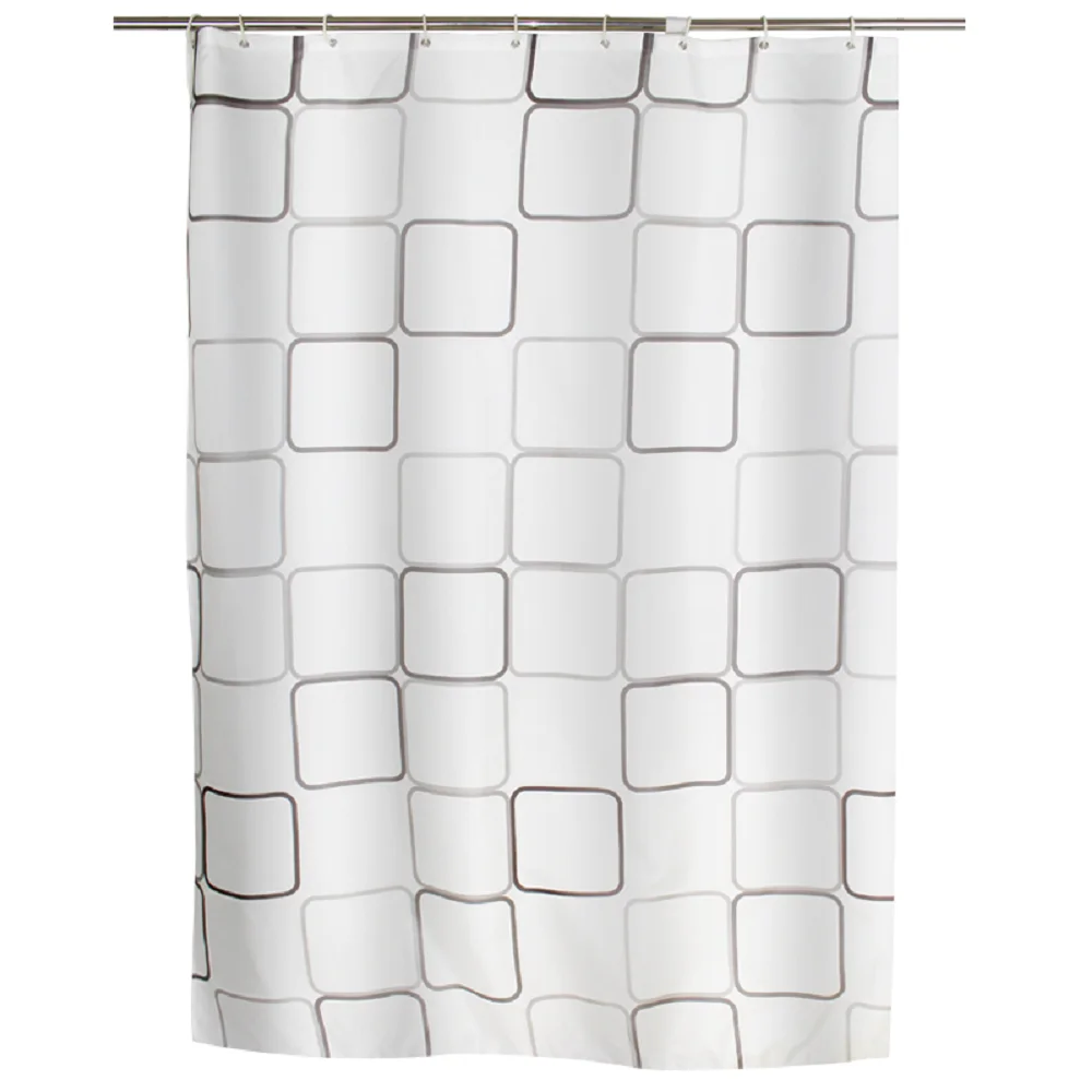 

Waterproof Thicken White Checkered pattern Bathroom Shower Curtain Polyester Mildew Proof Bath Tub Curtain with 12 pcs Hooks