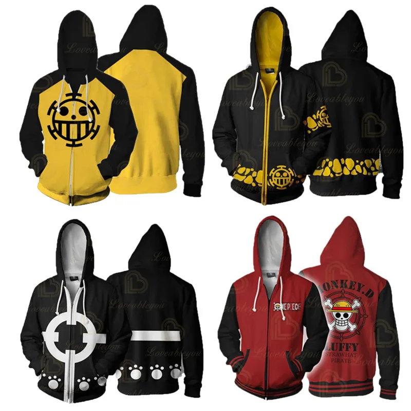 Аниме One Piece черного желтого цвета на молнии толстовка с капюшоном куртка костюмы для косплея модная