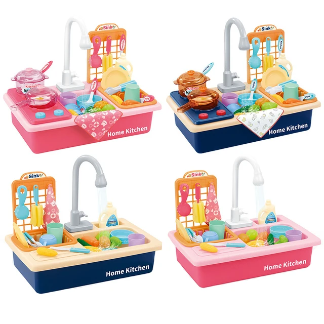 DIY Simulation Kitchen Electric Sink Pretend Play Kitchen Cooking Food Set Play House Early Educational Toys For Children Kids 1