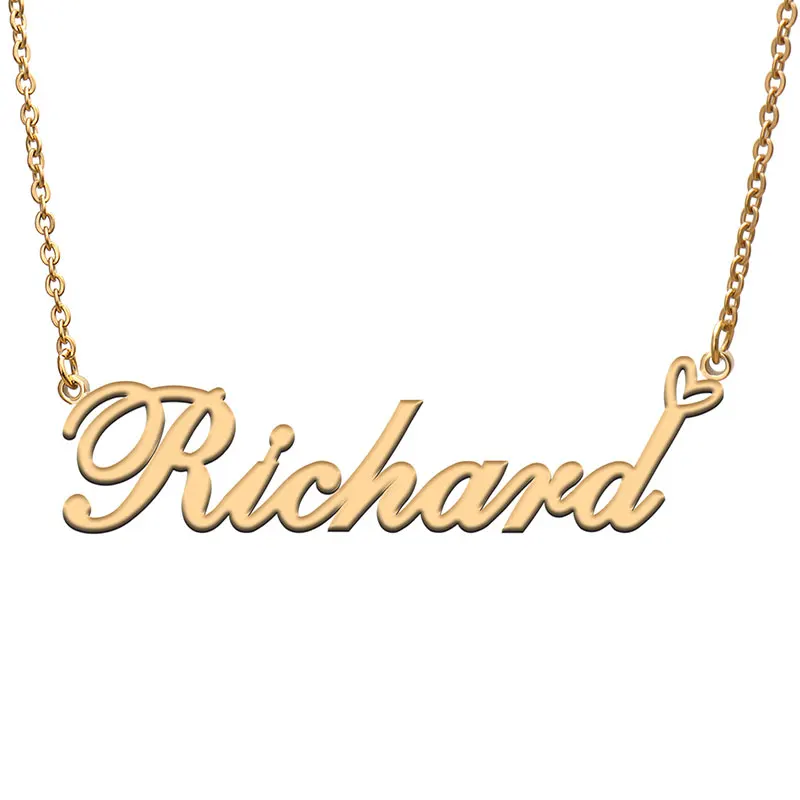 

Richard Love Heart Name Necklace Personalized Gold Plated Stainless Steel Collar for Women Girls Friends Birthday Wedding Gift