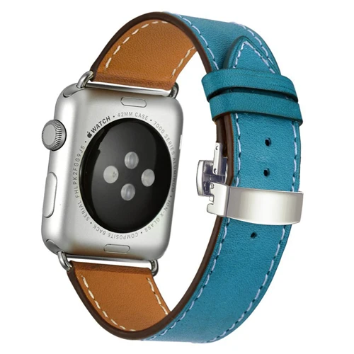 Silver buckle Кожаный ремешок для Apple watch ремешок 44 мм 40 мм correa iwatch 5 4 3 2 ремешок 42 мм 38 мм Пряжка бабочка Apple watch 4 аксессуары - Цвет ремешка: Silver buckle