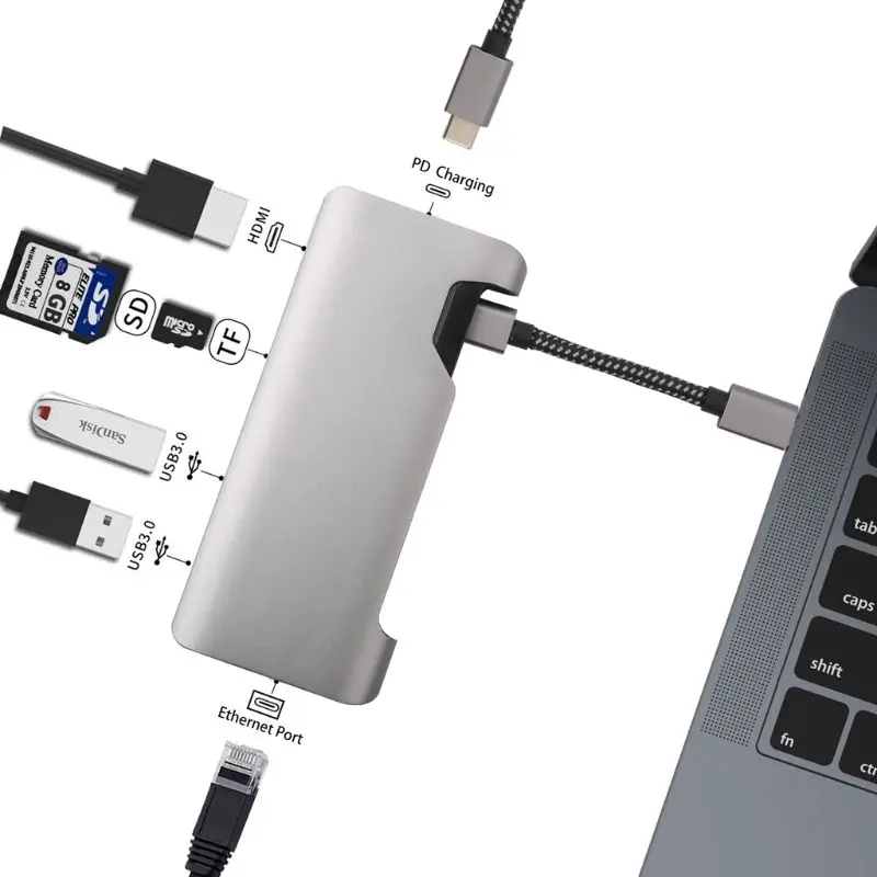 7-в-1 usb-хаб Тип C на HDMI USB3.0 RJ45 Мощность адаптер для MacBook Pro Air samsung Dex S8/S9 huawei P20 Pro usb c разветвитель