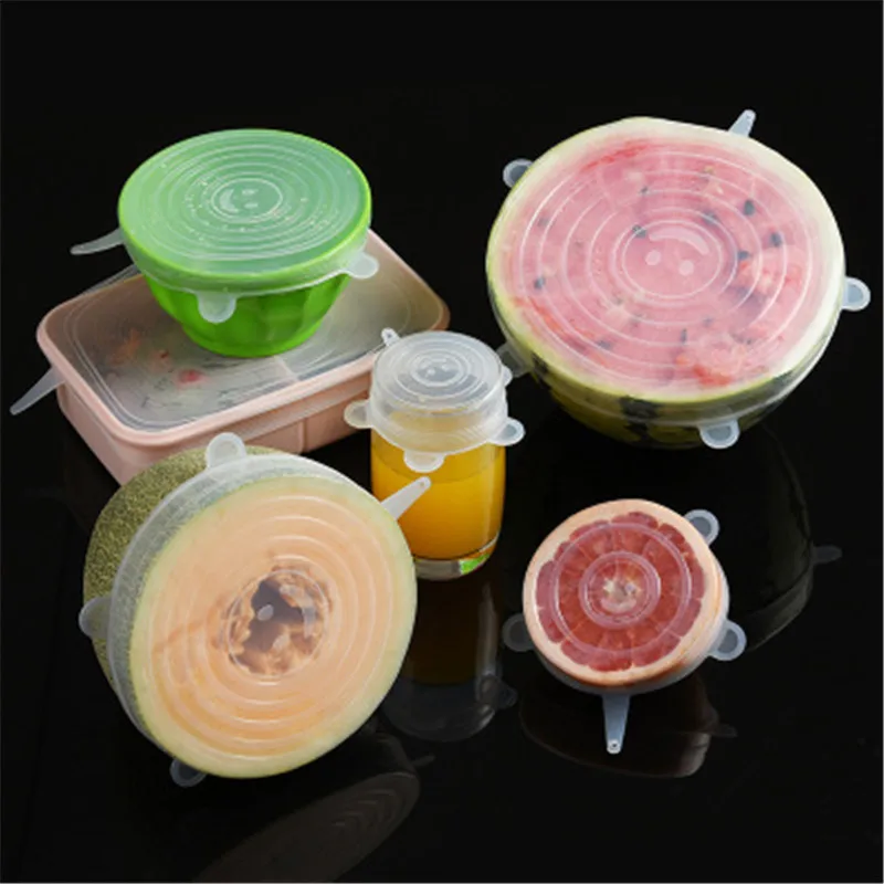 

6 Pcs Reusable Silicone Food Pot Lid Bowl Covers Wrap Stretchable Preservative Film Kit utensils for kitchen