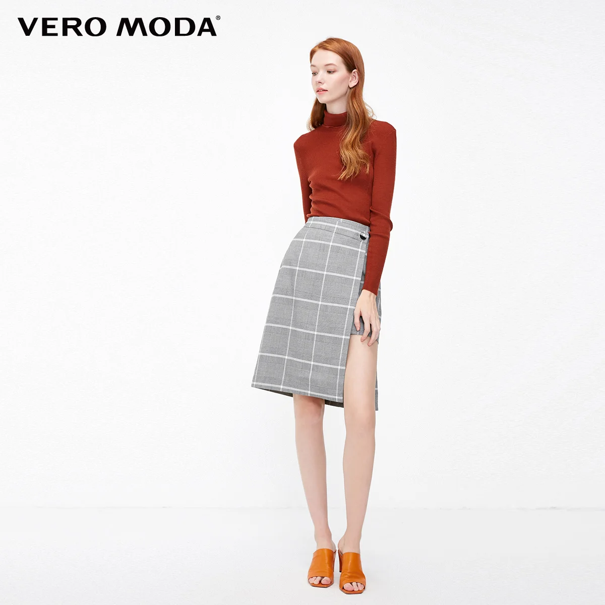 Vero Moda Женская клетчатая юбка с запахом и асимметричным подолом | 319116511