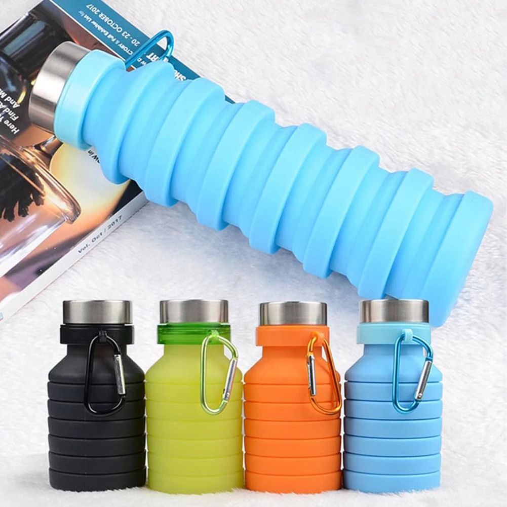 550ML Travel Foldable Large Capacity Lightweight Silicone Portable Water Bottle Cycling Outdoor Sports Leak-proof Soft Camping