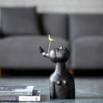 

Modern Golden Abstract Bird Stand On Girl Head Statue For Decoration Metal Art Craft Home Ornaments Figurine Gifts
