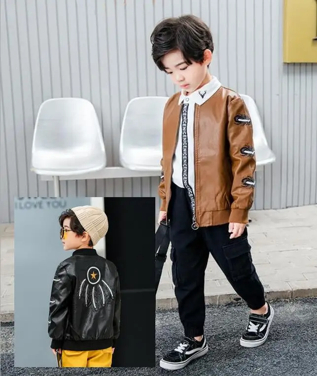 

Casual Children Clothing Set Boy Faux leather coat + shirts + jeans 3pcs boys Clothing For boys Children Outfit Set 2-6years