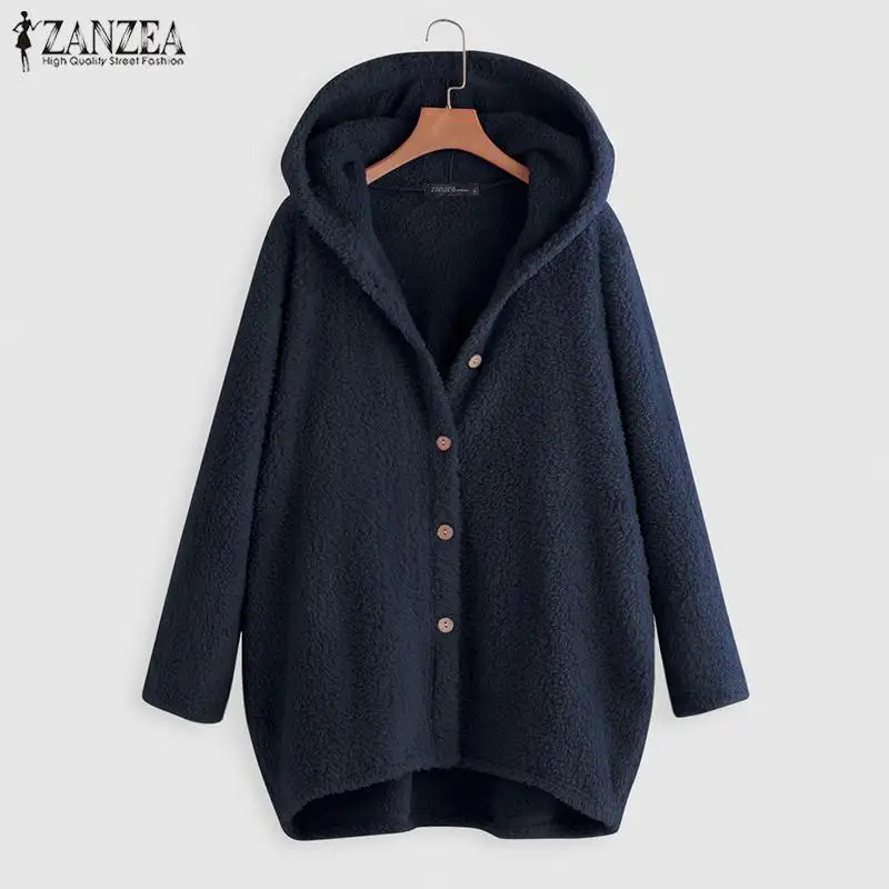 Greatest ZANZEA 2019 Autumn Women Thick Coat Solid Color Button Long Sleeve Hoody Jackets Outerwear Cardigan