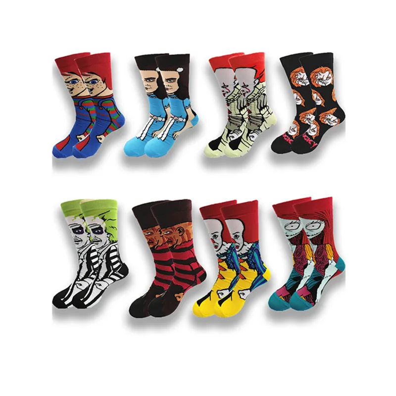 Horror Movie Character Print Crzay Socks Funny Cartoon Novelty Socks Cotton Street Style Thin