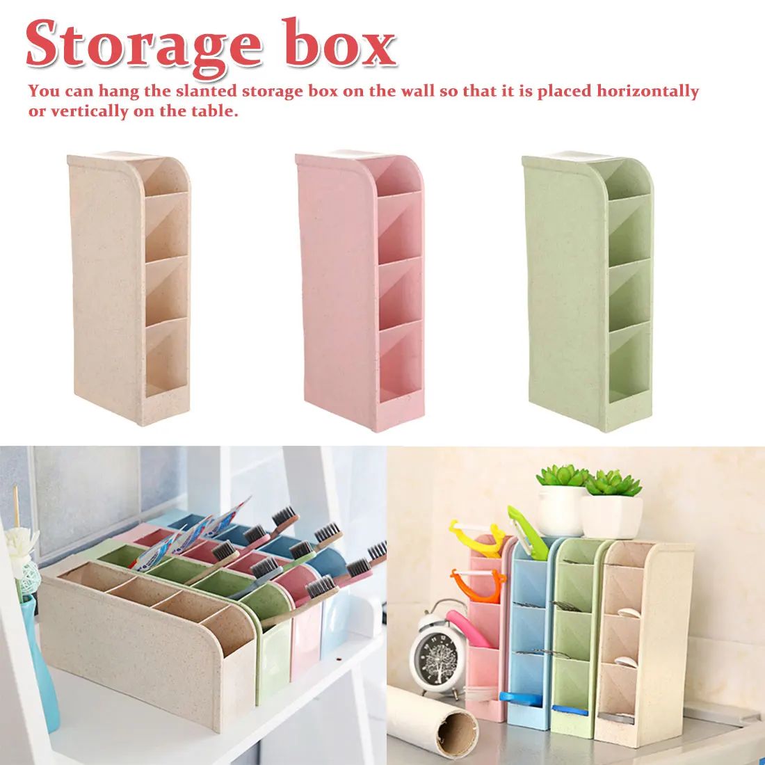 Wheat Straw Four Compartment Storage Box Pen Holder Office School Storage Case Desktop Finishing Storage Rack