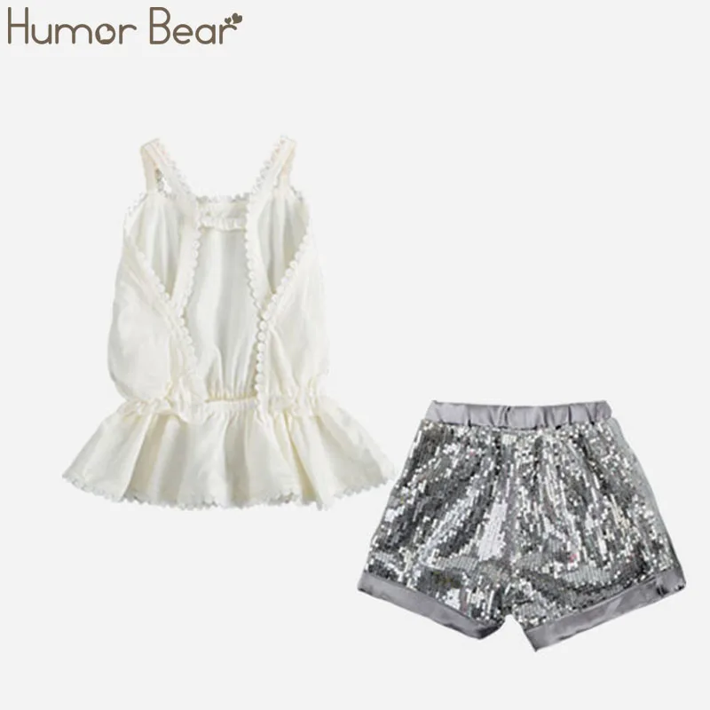 Humor Bear/Детская летняя одежда Одежда для девочек коллекция года, брендовые комплекты одежды для девочек детская одежда топы для маленьких девочек+ штаны, От 2 до 6 лет - Цвет: white BTZ144-20