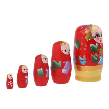 

5 Pieces High Quality Wood Woman Printed Russian Nesting Dolls Babushka Matryoshka Gift Home Display Red