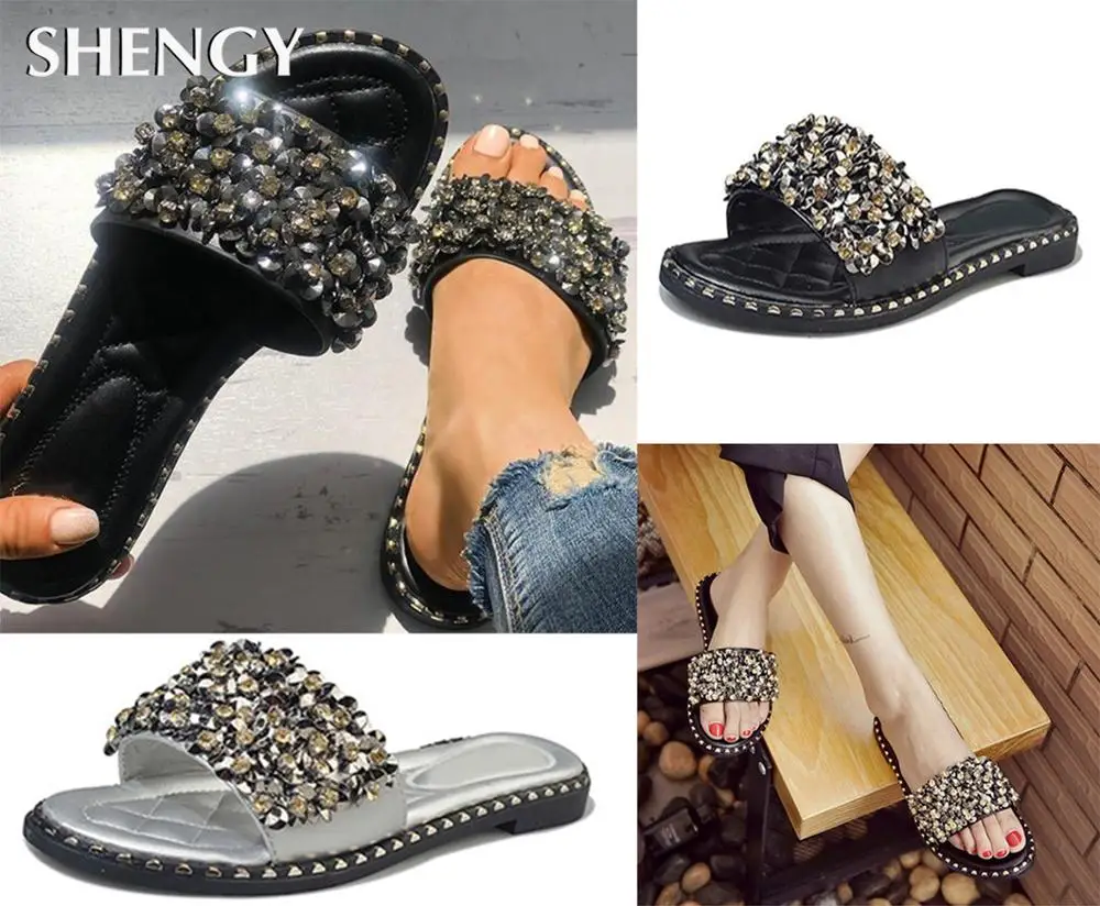 Женские летние шлепанцы Сандалии из искусственной кожи на плоской нескользящей