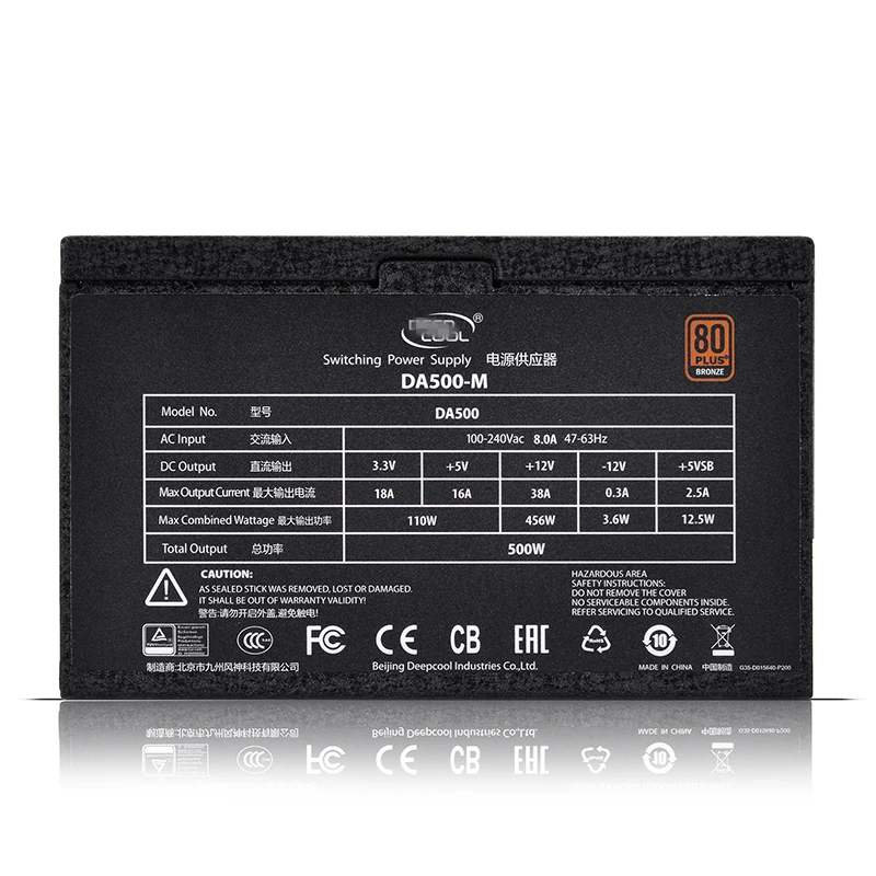 Блок питания для Deepcool Active PFC полный модуль широкий дизайн 80 плюс Бронзовый настольный компьютер Блок питания 500 Вт блок питания DA500-M