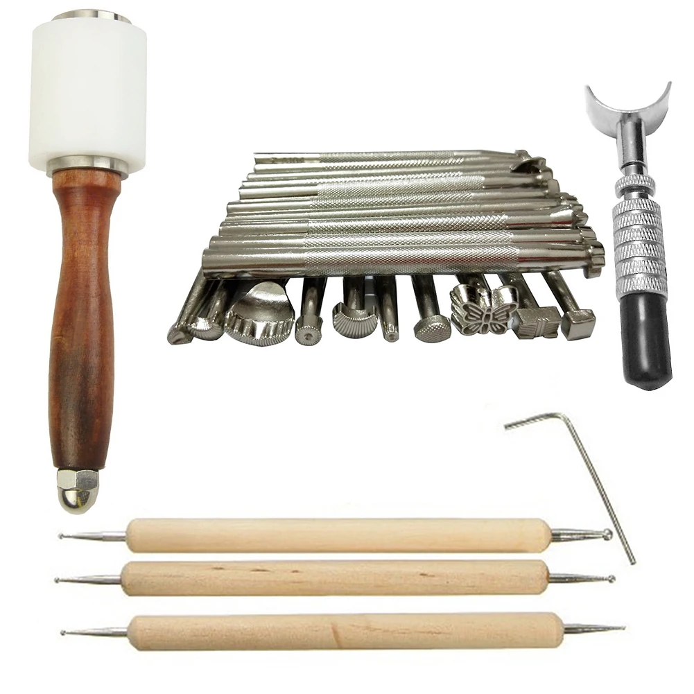 

25 Pcs/Set Leather Carving Working Tools Printing Tools Hammer Swivel Knife Pressure Wipers Tools Set