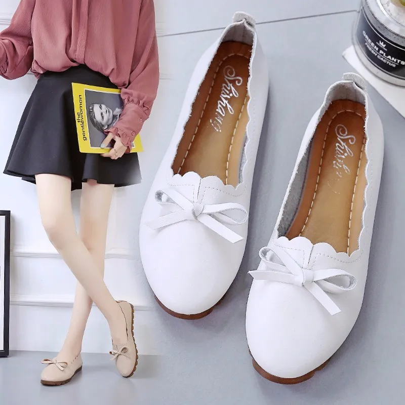 

Moccosins Women's 2019 New Style Autumn Korean-style Bow Flat Grandma Shoes Versatile Students Soft-Sole Shallow Mouth Single Sh