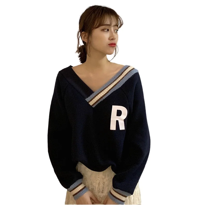 DE Женские Кофты Свободные топы сапоги высотой выше колена Стиль теплые v-образным