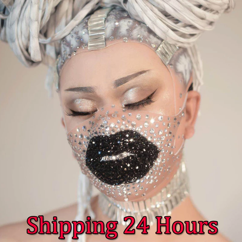 ZIMO Rhinestone Crystal mouth face Mask designer Christmas Party CLUB Funny Prop Stage Accessories Mask Singer personalized