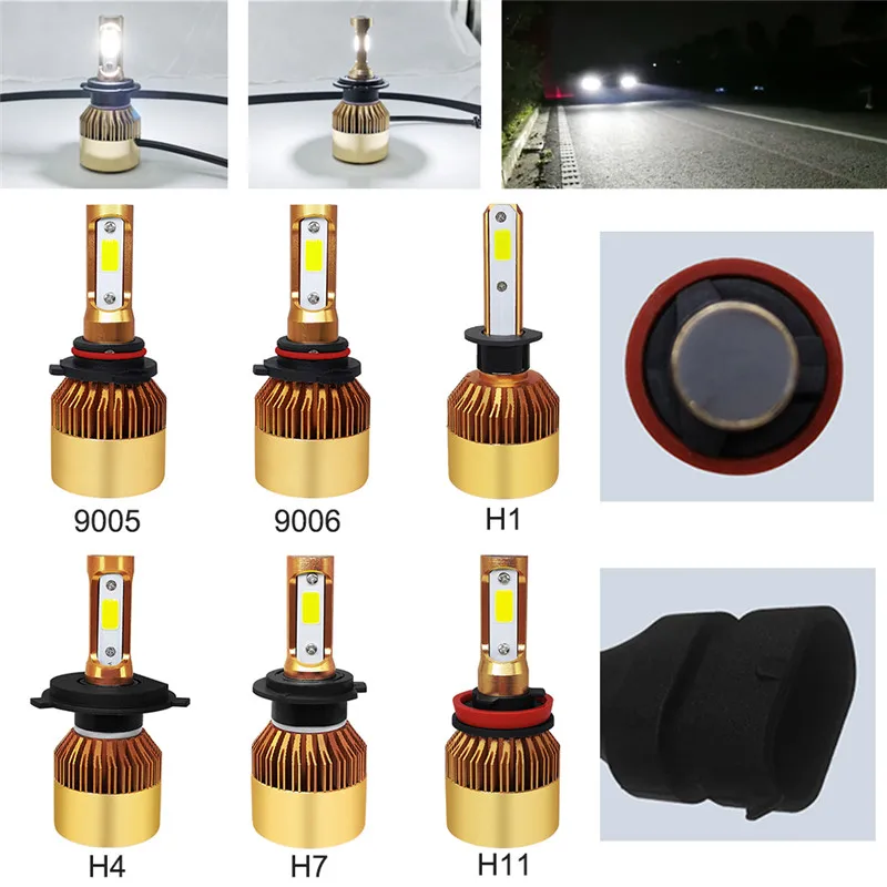 2Pcs H4/H7/H11/H1/9005/9006 72W 16000LM Super Bright COB LED Headlight Canbus Car Auto Hi/Lo Beam Bulbs 6000K White Styling | Автомобили и
