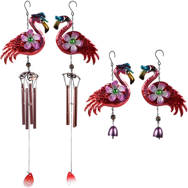 

1PC Animal Flaming Red Flamingo Wind Chimes Metal Crafts Garden Decoration ZAKKA Creative Home Bell Tube Flower Pendants