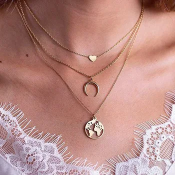 

YWZIXLN 2020 Boho Multi-layer Heart Moon Pendant Necklaces For Women Girls Vintage Necklace Elegant Choker Fashion Jewelry N032