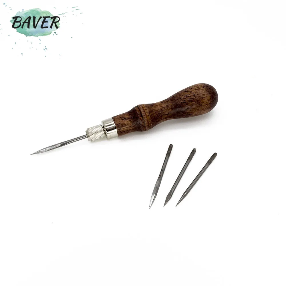 Baver Ebony Blackwood Handle Leather Craft Sewing Kit Diamond Awl DIY Tool 3mm//4mm 5//6mm 4mm M