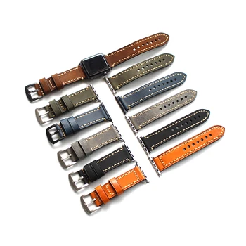 

2020 New Arrival Handmade Men's Genuine Leather Watch Strap Vintage Crazy Horse Leather for Apple Watch2 3 4 Watch 44mm/42mm