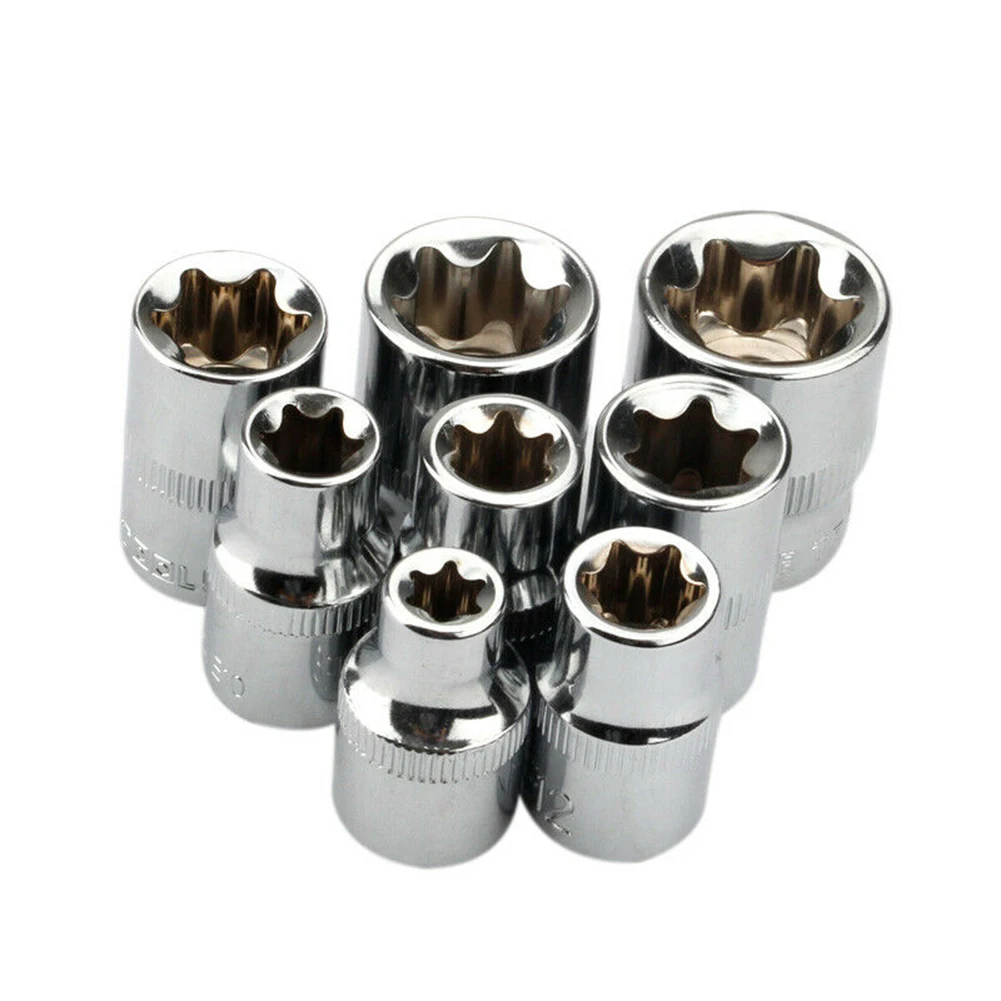 קנו חלקי כלים | 8Pcs 3/8 Inch Torx Star Socket Set E Type E8 E10 E11 E12  E14 E16 E18 E20 28mm For Star Bolts 50#steel