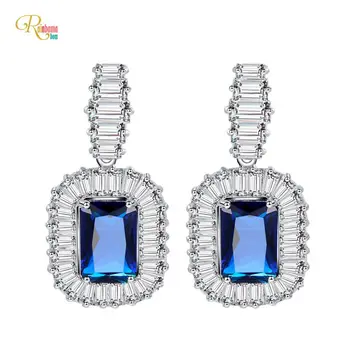 

Rainbamabom 925 Solid Sterling Silver Sapphire Created Moissanite Gemstone Wedding Engagement Fine Jewelry Dangle Earrings