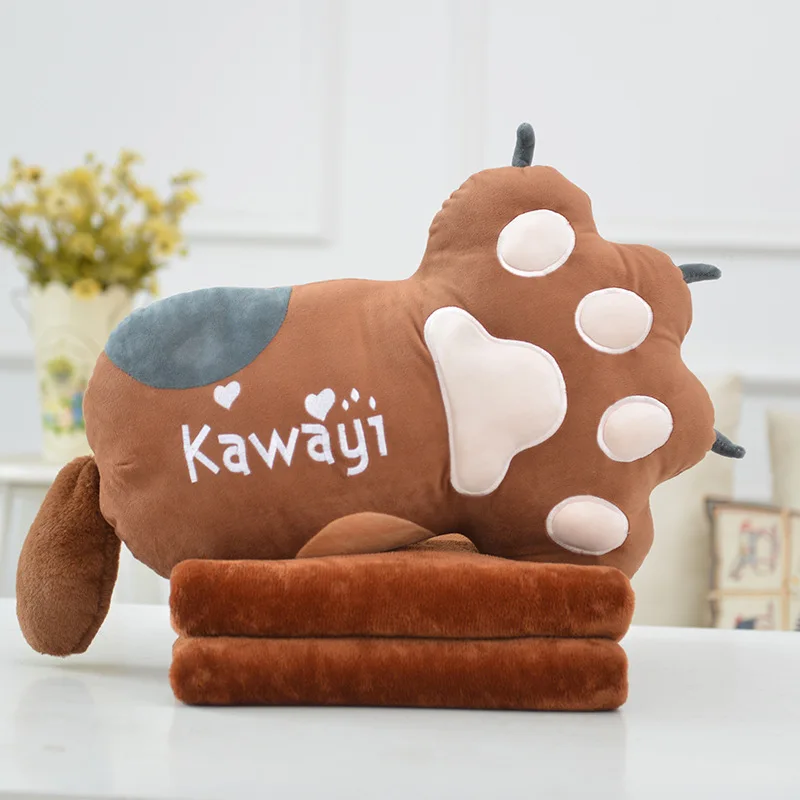 Милое одеяло Kawaii CAT'S Paw, креативная Автомобильная подушка двойного назначения и одеяло, офисное одеяло для сна с кошачьими когтями