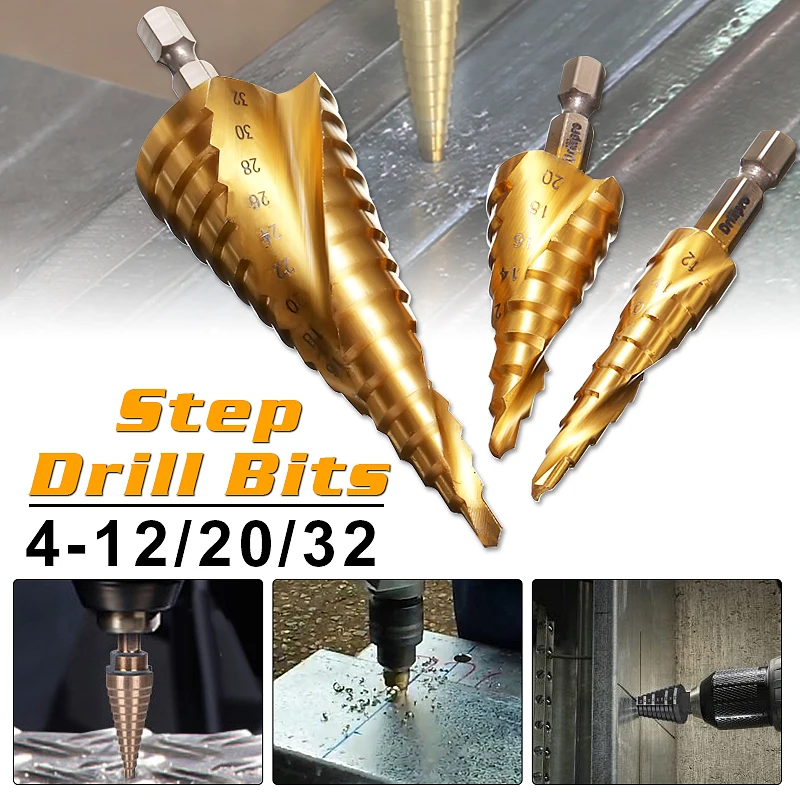 4-22 mm 10 étapes de Haute Vitesse Acier Titane 1//4/" HEX Shank Step Cone Drill Bit Trou Cutter Outil