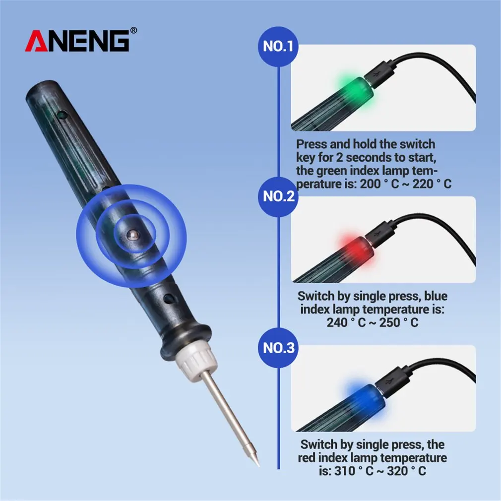 ANENG LT002 5 в 8 Вт мини USB Электрический паяльник ручка/наконечник сенсорный переключатель регулируемый портативный паяльник инструменты