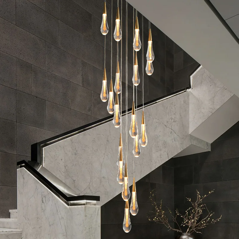 Modern crystal light chandelier led chandelier ceiling chandelier for staircase large gold drop design led cristal lamp long villa lobby hanging lighting fixture