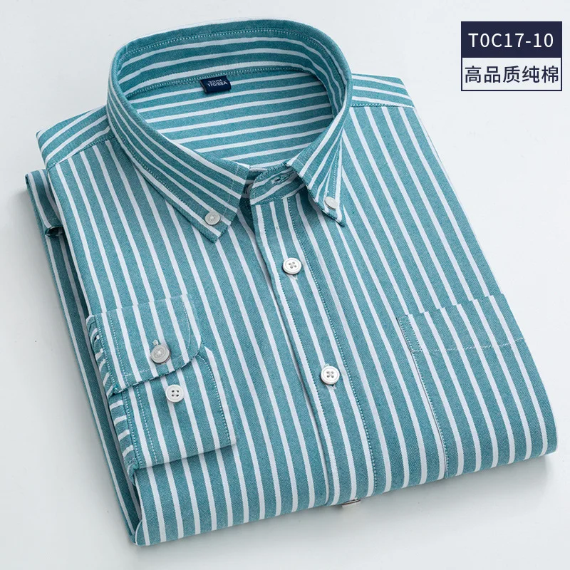 High Quality 100% Cotton Men Oxford Shirt Casual Striped Or Plaid Long-Sleeved Shirts Button Collar Design Regular Fit 4XL 3XL best short sleeve button down shirts