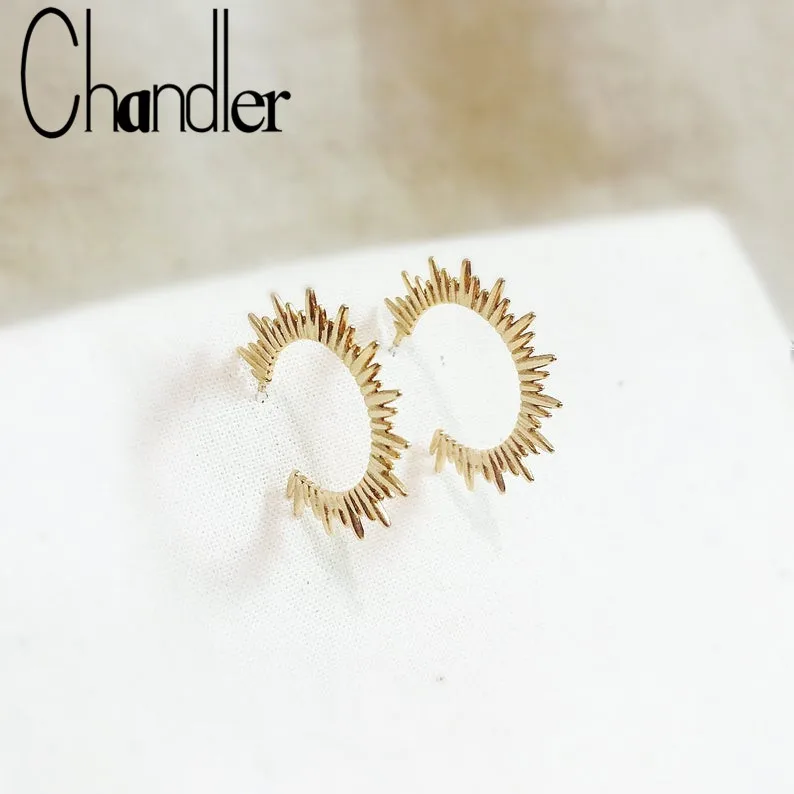 Gold Sun Earrings with Sterling silver stud Gold earrings Sunburst earrings gold Spike earrings Sun hoop earrings gold