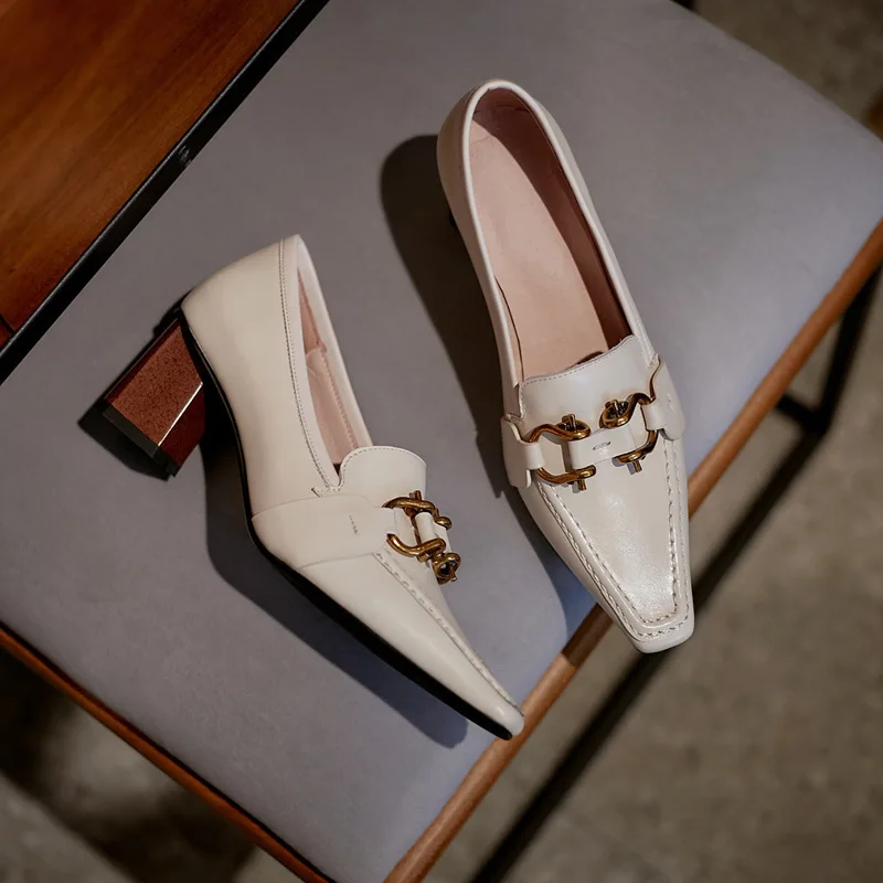 

Metal Buckle Head Women's Shoes Shoe Woman Small With Single Solid Color High Layer