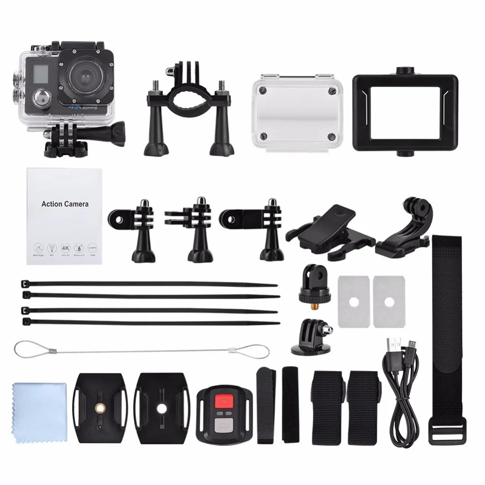 4K HD, 2 дюйма, ЖК-дисплей двойной Экран Спортивная Экшн-камера Камера 30FPS HD 170 ° Широкий формат возможностью погружения на глубину до 30 м Водонепроницаемый Wi-Fi экшн-Камера набор