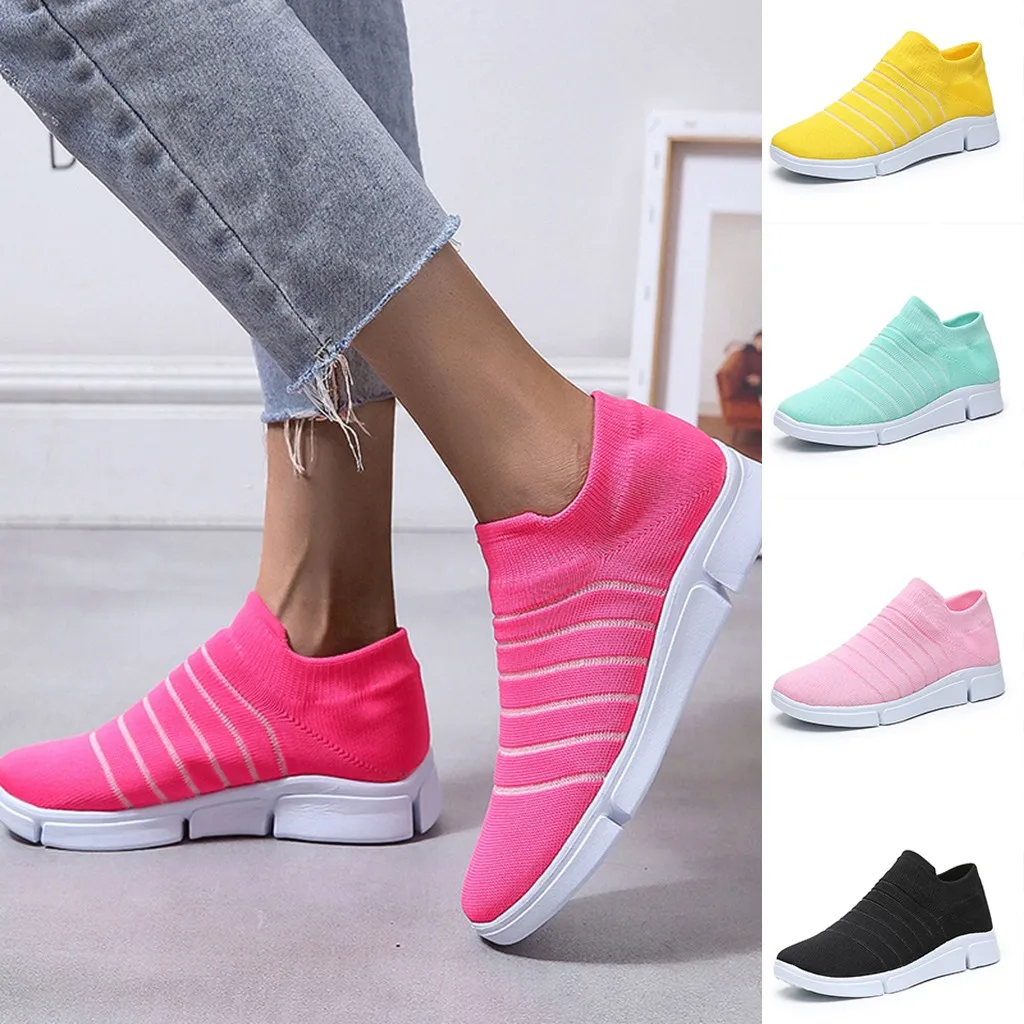 

sock Sneakers Women's Ladies Flat Girls Solid Striped Vulcanize Shoes Ankle Sport Run Sneakers Casual Shoes zapatillas mujer