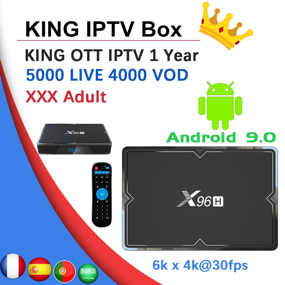 Смарт ТВ приставка GOTIT X96H android 9,0 16 Гб/32 ГБ/64 ГБ+ ip tv King Отт для Европы, Франции, Испании, арабский нордический ХХХ m3u 4K 6K HD IP ТВ приставка