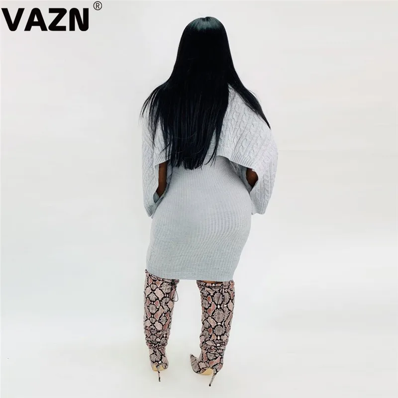VAZN PN6273 зима Последняя мода неопрятный мягкий сексуальный модный однотонный женский ассиметричный Свободный мини-свитер с высоким воротом и длинным рукавом
