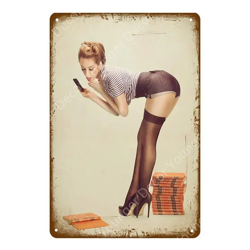 Многоцветный Леди Удача Pin Up девушка живопись оловянные знаки настенная доска Дом Кафе бар домашняя декоративная тарелка украшение комнаты винтажный Железный плакат - Цвет: Многоцветный