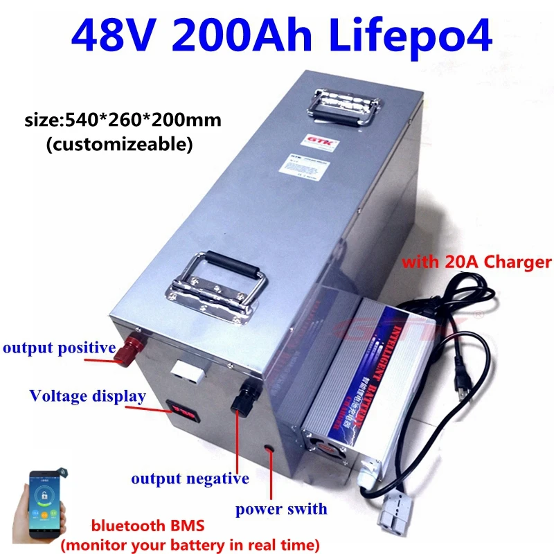 Сталь Чехол 48V 200Ah 180Ah 160Ah 150Ah 130Ah 120Ah 100Ah Lifepo4 батарея для 5000 Вт дом на колесах солнечная система лодки RV+ 10A Зарядное устройство