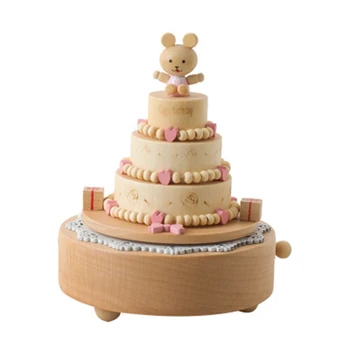 

Children's Day Bear Cake Mechanical Music Box Happy Birthday Birthday Gift Wooden Music Box Crafts